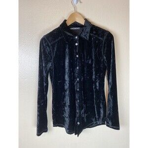 Sno Skinz S Top Blouse Button Up Shirt Velvet Black Art To Wear Artsy Collared
